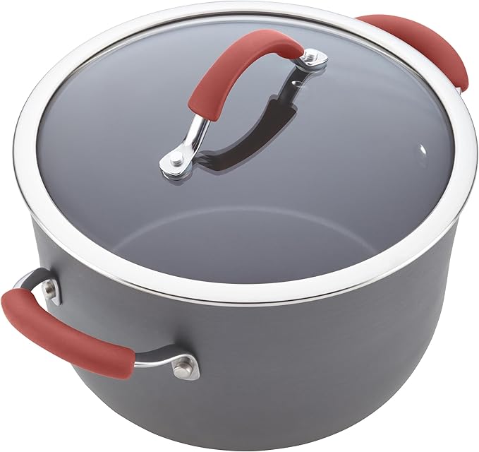 Rachael Ray - 87630 Rachael Ray Cucina Hard Anodized Nonstick Cookware Pots and Pans Set, 12 Piece, Gray with Red Handles - Image 12
