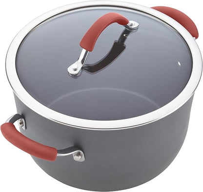 Rachael Ray - 87630 Rachael Ray Cucina Hard Anodized Nonstick Cookware Pots and Pans Set, 12 Piece, Gray with Red Handles - Image 12