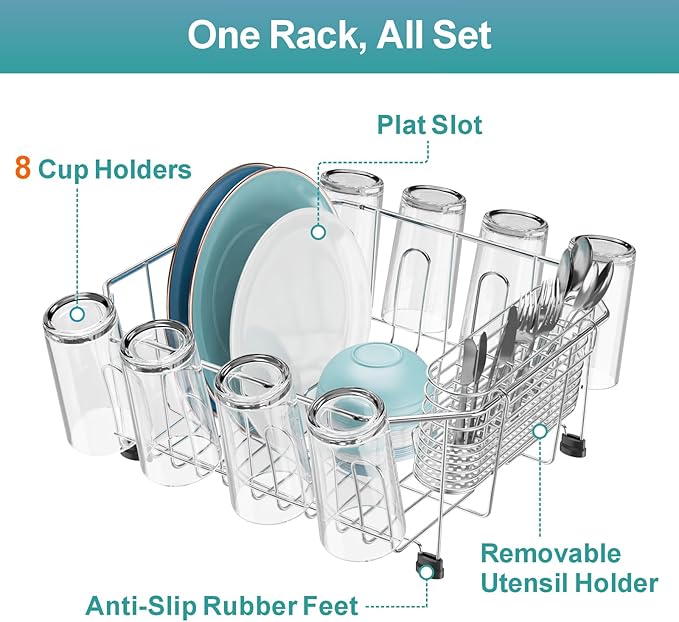 GSlife Small in Sink Dish Drying Rack - Stainless Steel Compact Dish Drainer for RV Kitchen Apartment Sink, Rust Resistant Inside Sink Rack, 1–2 Person Households, 11.6" W x 13.4" L - Image 4