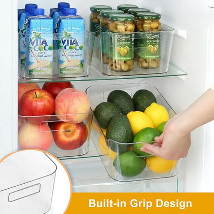 Hudgan 8 Pack Clear Pantry Organizer Bins for Kitchen, Clear Plastic Storage Bins for Bathroom, Pantry Organizer Containers for Home Edit, Drawer, Under Sink, Fridge