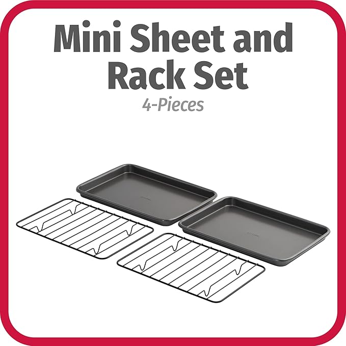 GoodCook Set of 2 Nonstick Steel 9" x 6" Toaster Oven Mini Baking Sheets with Racks, Gray - Image 2