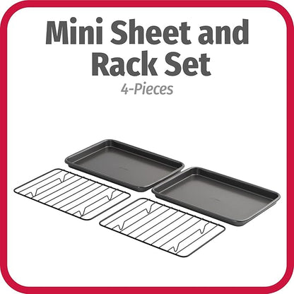 GoodCook Set of 2 Nonstick Steel 9" x 6" Toaster Oven Mini Baking Sheets with Racks, Gray - Image 2