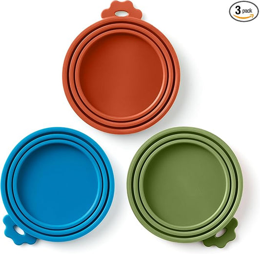 3 Pack Universal Pet Food Can Covers Lids - One fit 3 Standard Size Cans for Cats and Dogs Food Cans - Easy to Clean - Safe Silicone - Woodland Glow