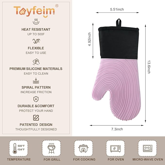Silicone Oven Mitts-13.6 in Extended Oven Mitts Heat Resistant 500F, Oven Gloves with Soft Liner Good Grippy BPA-Free Easy to Clean Flexible-Oven Mits Set for Cooking Baking Grilling BBQ - Image 5