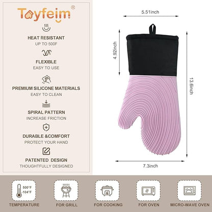 Silicone Oven Mitts-13.6 in Extended Oven Mitts Heat Resistant 500F, Oven Gloves with Soft Liner Good Grippy BPA-Free Easy to Clean Flexible-Oven Mits Set for Cooking Baking Grilling BBQ - Image 5