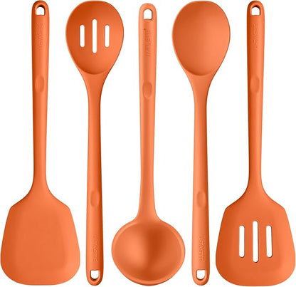 Silicone Kitchen Cooking Utensil Set: U-Taste 600ºF Heat Resistant 13.6in Extra Long Kitchen Tools, Food-Grade Non-Stick Spatula Turner Spoon Ladle for Stir Frying, Serving, Mixing (5 Pieces, Orange) by U-Taste