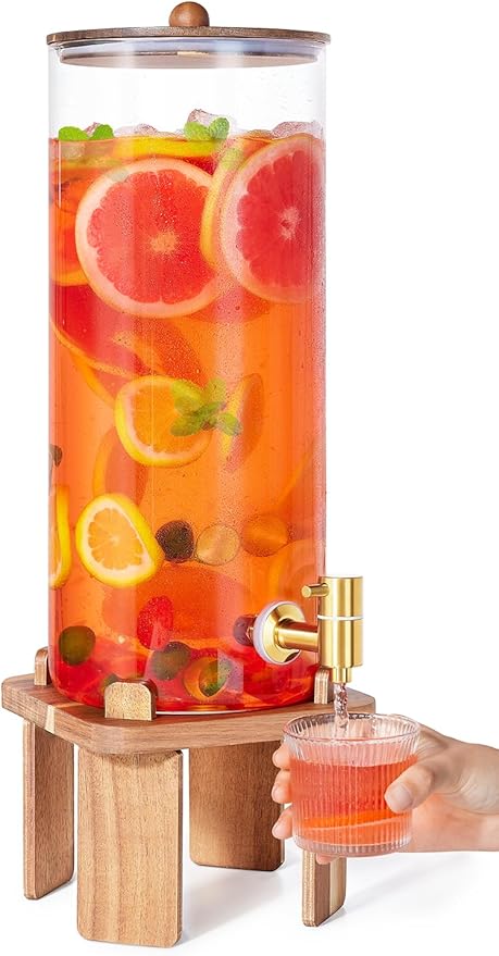 2 Gallon Large Drink Dispenser for Parties,Glass Beverage Dispenser with Stand,Glass Water Dispenser with Airtight Valve,Lemonade Dispenser for Fridge,Water, Juice,Punch,Cocktails,Ice Tea & Sun Tea-8L by FavorFlavor