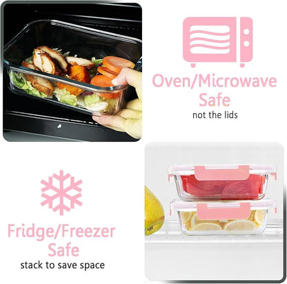 M MCIRCO [10-Pack Meal Prep Containers with Snap Locking Lids, Glass Airtight Lunch, Food Storage Containers, Microwave, Oven, Freezer and Dishwasher Friendly, Pink - Image 4