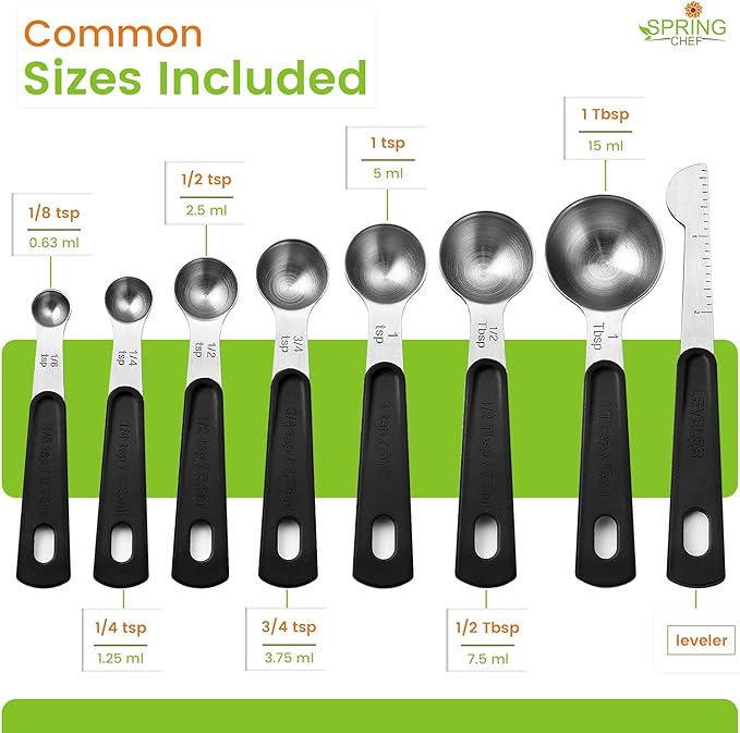 Spring Chef Stainless Steel Magnetic Measuring Spoons Set of 8 with Leveler, Round Metal Teaspoon & Tablespoon Measuring Spoons - Kitchen Gadgets For Baking and Cooking - Image 3