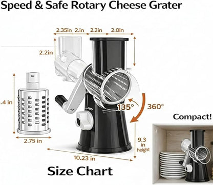 Manual Rotary Cheese Grater for Kitchen, Vegetable Slicer, 3-in-1 Hand Crank Food Shredder for Cheese, Vegetables & Nuts, Stainless Steel Blades, Strong Suction Base, BPA-Free - Image 8