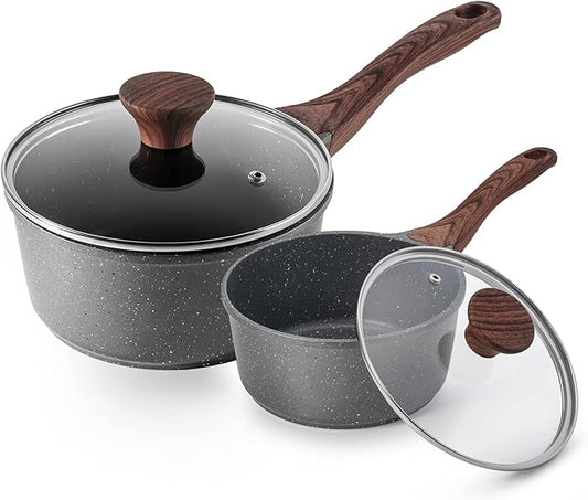 SENSARTE Nonstick Sauce Pan with Lid Saucepan Set, Swiss Granite Coating Sauce Pot Kitchen Cooking Pot Sets, Induction Comptable, Free of Intentionally Added PFOA, 1.5 + 2 QT by SENSARTE