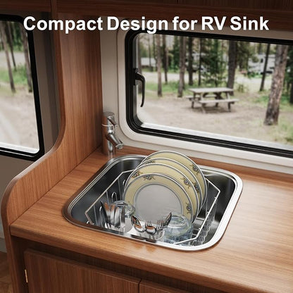 GSlife Small in Sink Dish Drying Rack - Stainless Steel Compact Dish Drainer for RV Kitchen Apartment Sink, Rust Resistant Inside Sink Rack, 1–2 Person Households, 11.6" W x 13.4" L, Silver - Image 6