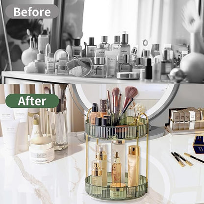 Asayuee 360 Rotating Makeup Organizer,2 Tier Large Capacity Make Up Organizers and Storage,Skincare Perfume Vanity Organizers,Bathroom Cosmetics Storage Organizer Countertop (Green) - Image 4