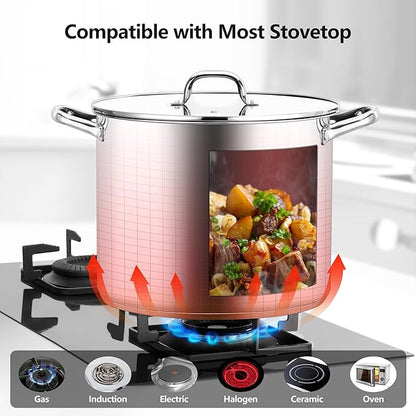 Homikit 16 Quart Stainless Steel Stock Pot, Large Sauce Soup Pot with Lid & Handles, Heavy Duty Cookware for Canning Steaming Simmering, Induction Stockpot Compatible All Cooktops, Dishwasher Safe - Image 4