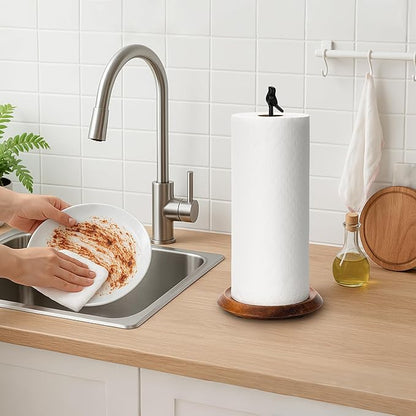 Wood Paper Towel Holder Countertop, Easy Tear Farmhouse Kitchen Towel Holder for Dining Table, Cute Bird Shaped with Anti Slip Weighted Base