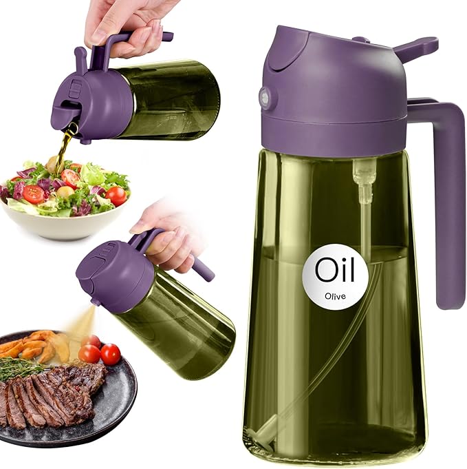 YARRAMATE 16oz/470ml Dark Green Oil Sprayer for Cooking with Stickers, Food-grade Premium 2 in 1 Olive Oil Dispenser Bottle for Kitchen Gadgets, Air Fryer, Salad, Frying, BBQ (Purple) by YARRAMATE