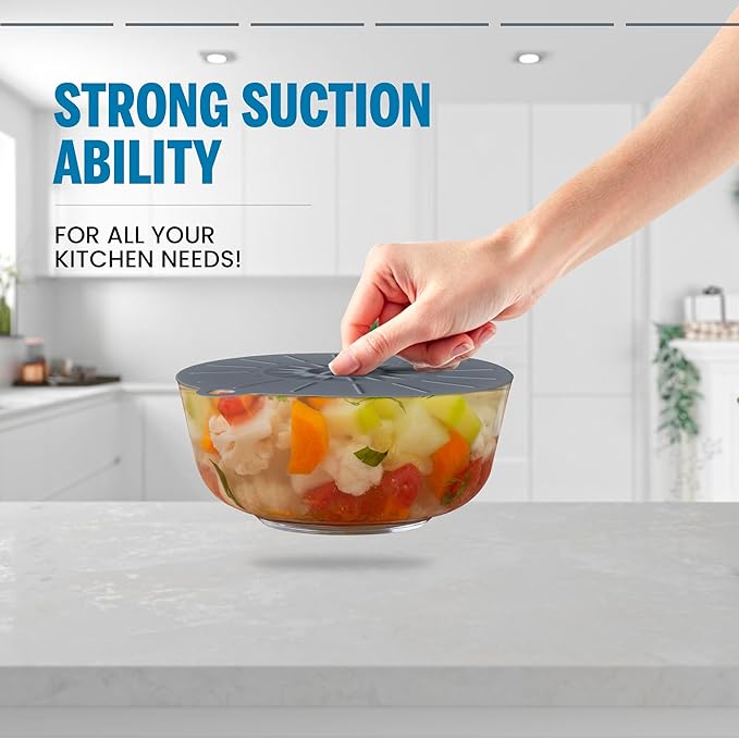 Microwave Cover Silicone Lids - Set of 5: 6, 8, 10, 12 and 13.8 inches - Suction Covers for Pots, Pans, Bowls, Cups, Skillets - Splatter Protection - Easy Food Storage - BPA Free - Image 8