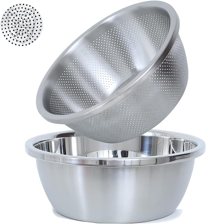 304 Stainless Steel Microporous Colander,2QT Large Capacity with Mixing Bowl For washing vegetables, fruit and rice and for draining cooked pasta(2PC) by Paoli
