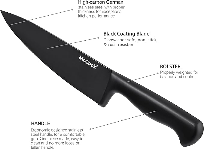 McCook® Knife Sets,German Stainless Steel Knife Block Sets with Built-in Sharpener, Black (Pack of 2) - Image 6