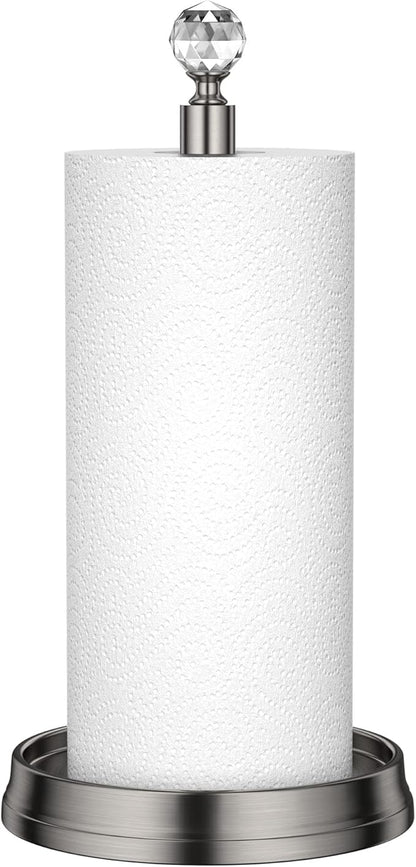 KASUNTO Paper Towel Holder with Crystal Ball - Steel Countertop Stand, Fits Standard & Jumbo Rolls, Brushed Nickel by Kasunto