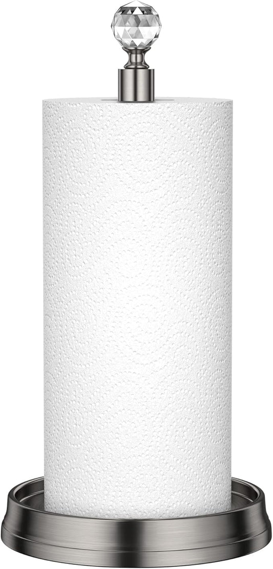KASUNTO Paper Towel Holder with Crystal Ball - Steel Countertop Stand, Fits Standard & Jumbo Rolls, Brushed Nickel by Kasunto