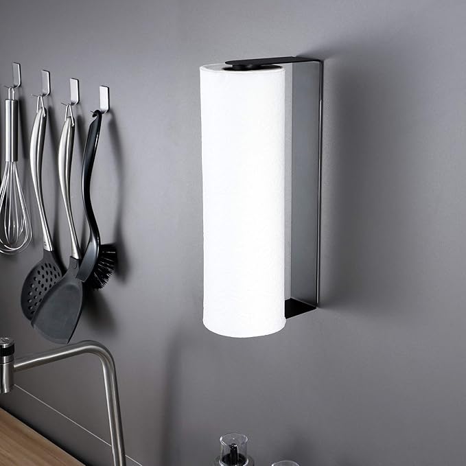 ZUNTO Black Paper Towel Holder Under Cabinet, Stainless Steel Kitchen Towel Holder Stick on Wall Vertical or Horizontal, Frees up Counter Space - Image 3