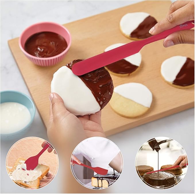HOTEC Heat Resistant 600℉ BPA-Free Silicone Rubber Spatula Set, Kithchen Cooking Spatulas, Baking, Mixing, for Non Stick Cookware, Dishwasher Safe, Red Set of 5 - Image 2