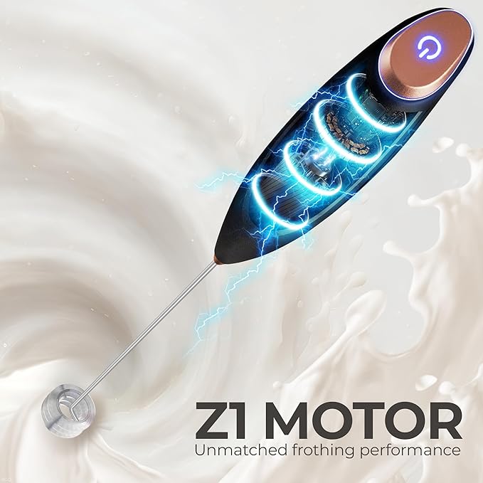 Zulay Kitchen Patented Tornado Triple Whisk Milk Frother with 4 Duracell Batteries – Handheld Foam Maker for Coffee, Lattes, Matcha & Hot Chocolate – Rich, Creamy Froth in Seconds - Black & Copper - Image 7