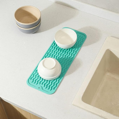 MicoYang Silicone Dish Drying Mat for Multiple Usage,Easy clean,Eco-friendly,Heat-resistant Silicone Mat for Kitchen Counter,Sink,Bar,Bottle,or Cup Mint M 17 inches x 6 inches - Image 8
