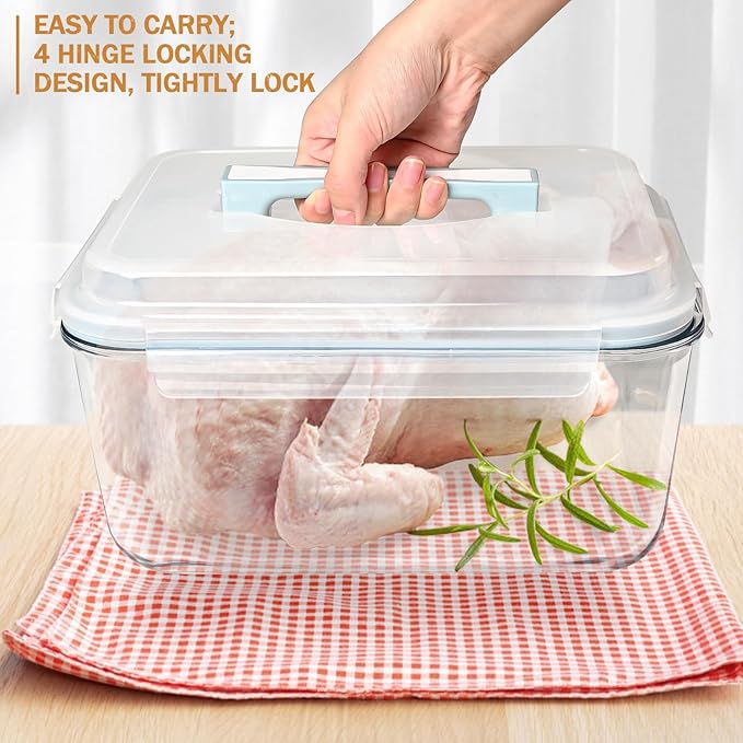 Extra Large Glass Storage Containers with Lids 200oz/6000ml - Airtight Borosilicate Large Glass Food Storage container for Rotisserie Chicken, Turkey - XL Big Glass Bowl Freezer to Oven Safe
