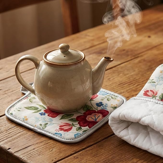 Floral Oven Mitts and Pot Holders Sets 2 Pcs, Canvas Heat Resistant Kitchen Mittens with Hot Pads, Vintage Farmhouse Country Decor, Non-Slip Cooking Baking Grilling Gifts for Women Mom (Flower3)