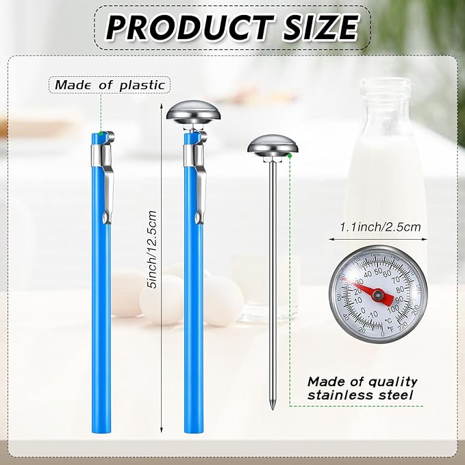 Xuhal 6 Pcs Stainless Steel Kitchen Thermometer with 5 Inch Long Stem 1 Inch Dial Thermometer Milk Frothing Food for Oven Probe Meat Grill BBQ Cooking Chocolate Water(Blue) - Image 2