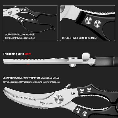 MAD SHARK Professional Heavy Duty Poultry Shears - Kitchen Shears for Spatchcocking Chicken and Meat Cutting, Multi-Purpose Kitchen Scissors for Food, Spring-loaded (Black) - Image 6