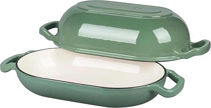 VORRINGARD Enameled Cast Iron Sourdough Bread Oven, Dutch Oven, Loaf Cast Iron Bread Pan for Homemade Bread Baking, Meatloaf Pan with Lid, 5QT, Sage Green - Image 5