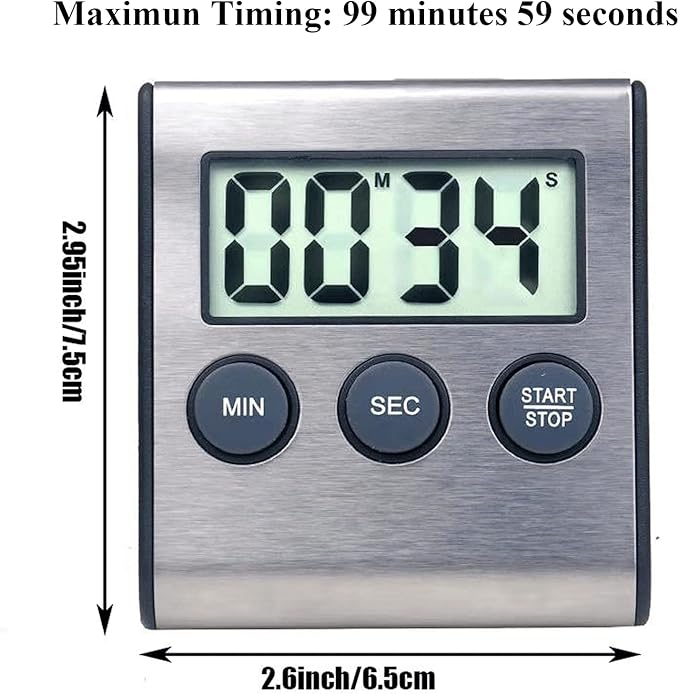 Digital Kitchen Timer - Magnetic Countdown With Loud Alarm, Stainless Steel for Cooking, Baking, Sports Games - Image 2