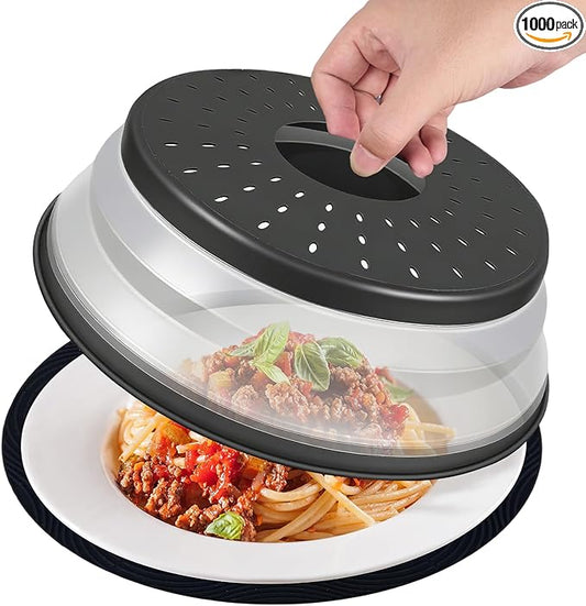 12 Inchs Microwave Splatter Cover & Silicone Mat, Large Vented Collapsible Guard dish Plate lid & Round Kitchen mat for food