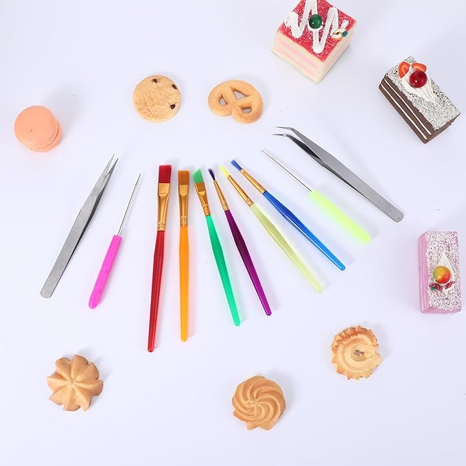 14 Pcs Cookie Decorating Tool Set, Easter Fondant Cake Decorating Brushes Include Cookie Pastry Brush Cookie Scriber Needles Sugar Stir Needles Elbow and Straight Tweezers