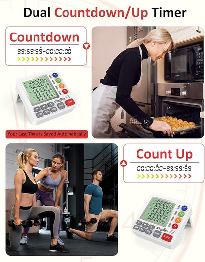 Digital Kitchen Timer for Cooking - 4 Channel Count Up Countdown Timer with Loud Alarm and Silent Mode, Large Display, Magnetic Back, Auto Memory for Classroom Study Gym, Battery Included (White) - Image 6