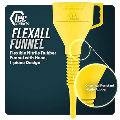 TEC Products FlexAll Long Flexible Funnels - Automotive Oil Funnel with Hose, Durable Nitrile Rubber for Oil Change, Transmission Funnel Fluid, Diesel, Fuel, Gas - Made in USA - Yellow (16 x 5 Inches) - Image 2