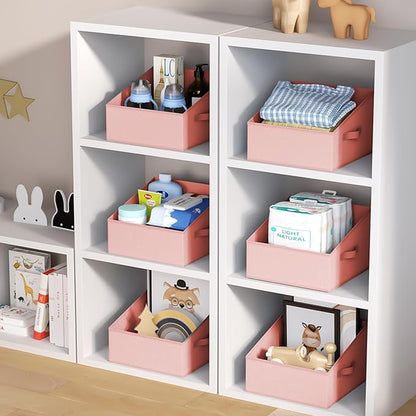 DIMJ Closet Storage Bins 12 Pack - Fabric Storage Baskets for Shelves, Collapsible Clothes Organizer with Handles, Trapezoid Shelf Organization Storage Cubes for Purse, Toys, Books, Towel, Clothes - Image 7