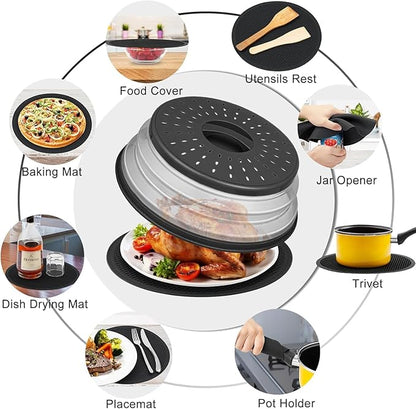 4 in 1,WENWELL 2 Microwave Splatter Cover & 2 Mat,Cooking Splash Guard with Handle,Kitchen dish bowl Plate Proof Food lid & Silicone Round mat,Home Apartment Essential - Image 6