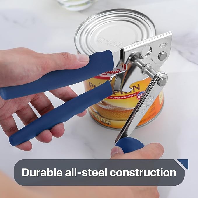 Commercial Can Opener, UHIYEE Hand Crank Can Opener Manual Heavy Duty with Comfortable Extra-long Handles, Oversized Knob, Large Handheld Can Open Easy for Big Cans, Blue - Image 6