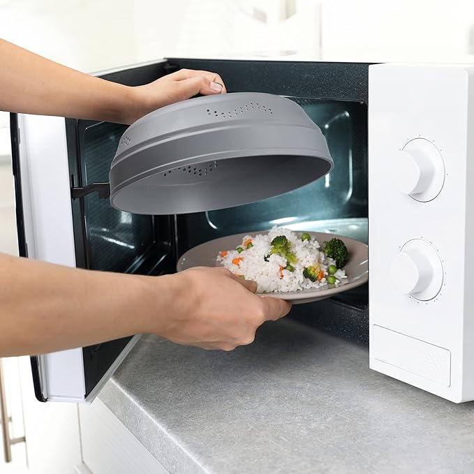 Microwave Splatter Cover for Food - Silicone Glass Dish Plate Cover, Vented with Silicone Grip Handle Knob, Collapsible, Food Grade, Microwave, Dishwasher Safe - 10" Inch - Image 6