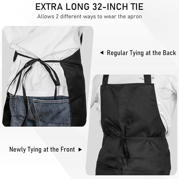 12 Pack Bib Apron, Unisex Restaurant Kitchen Aprons for Women with 2 Pockets, Chef Aprons for Cooking Men BBQ Painting Drawing Craft Plain Adults, Bulk Black - Image 5
