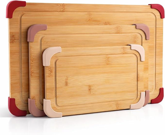 COOK WITH COLOR Non-Slip Cutting Board Set – Kitchen Essentials with Easy Grip Handle for Meat, Veggies, and Fruits, 3 Cutting Boards, Bamboo Non-Slip Rose