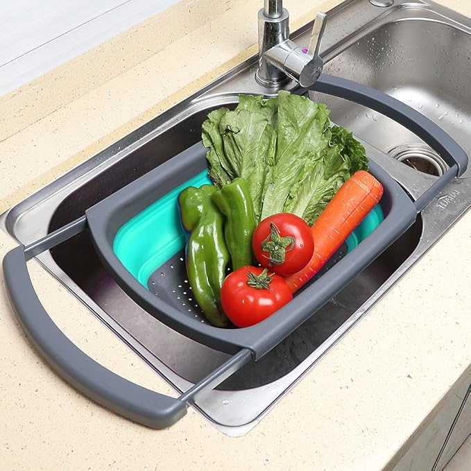 Qimh Colander collapsible, Colander Strainer Over The Sink Vegetable/Fruit Colanders Strainers With Extendable Handles, Folding Strainer for Kitchen,6 Quart - Image 6