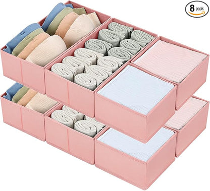 DIMJ Drawer Organizers for Clothing, Set of 8 Dresser Drawer Organizers, Fabric Closet Organizers and Storage, Drawer Dividers for Baby Clothes, Socks, Belt, Tie (Pink) by DiMJ