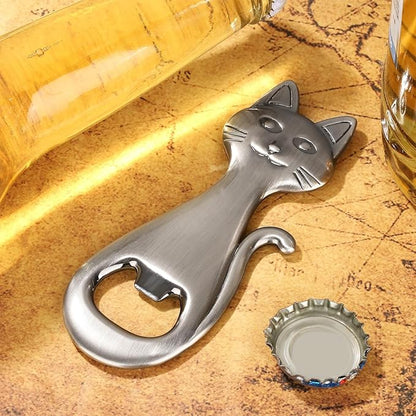 Cat Beer Bottle Opener, Cat Gifts for Cat Lovers, Kitty Beer Opener, Birthday Gifts, Christmas Gifts for Women Men, Silver with Bag