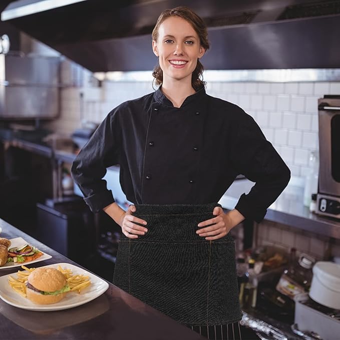 Toyvian Unisex Half Apron - Chef, Server, Waitress Denim Apron With 3 Pockets for Restaurant, Work, Home and Kitchen (Black), 60 x 29cm