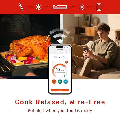 Wireless Bluetooth Meat Thermometer Digital, Smart AI Powered Cooking Thermomer with APP Control, IP69 Waterproof Meat Probe for BBQ, Oven, Grill, Smoker (S Pro)